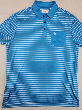 Original Penguin Men’s Small Blue Striped Polo Shirt Golf Performance